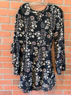 Maurices Black & White Floral long Sleeve Dress- size XL